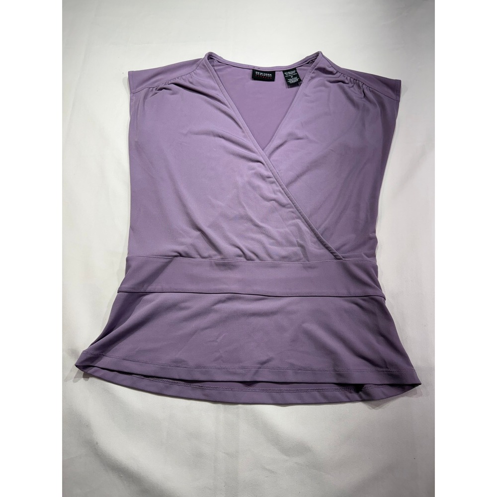 New York & Company Lavender Purple Faux Wrap Peplum Top Sleeveless Y2K Small